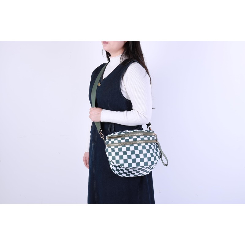 Checkered Crossbody Bag,Black and White Checkered Purse for Women Crescent