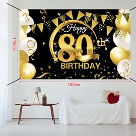 Bluelves Black Gold Birthday Decoration, Birthday Banner, Birthday Party Decor for Woman Man, Birthday Background Banner, Extra Large Fabric Sign Poster for Birthday Party Decoration