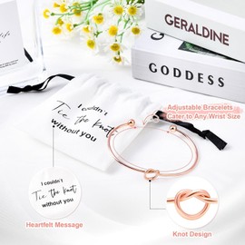 joonnair Bridesmaid Gift 8 Bridesmaid Bracelets, JGA Bracelet, Cotton Bag with Drawstring, I Couldn't Tie the Knot Without You, Bridesmaid Bracelet, Bridal Shower Gifts, Team Bride (Rose Gold)