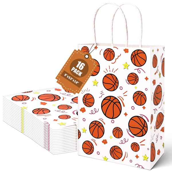 VGOODALL 16PCS Basketball Treat Bags, Party Favor Bags Paper Bags