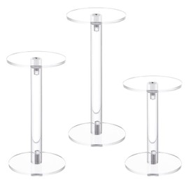 HESIN Acrylic Display Riser Jewelry Watches Round Pedestal Stand Small Figure Set of 3 for Kitchen, Dining Room, Living Room Furniture