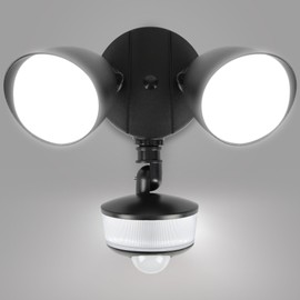 LUTEC 34W 3000 Lumen Motion Sensor Outdoor Lights, 5000K Daylight, IP65 Waterproof Flood Lights Outdoor with Night Light, Dusk to Dawn Motion Detector LED Security Light for Outside Garage, Yard-Black