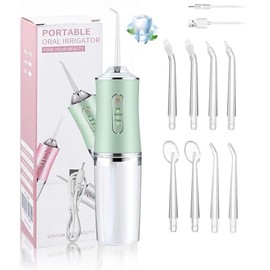 Irrigador Bucal，Limpiador de dientes inalámbrico Water Flosser，IPX7 impermeable240ML, hilo dental de agua de 3 modos con 8 puntas de chorro para el ho
