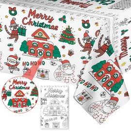Christmas Coloring Tablecloth for Kids - Giant Paper Christmas Coloring Table Cloth, Jumbo Merry Christmas Coloring Table Cover Poster Activities Games Crafts for Xmas Decor Party Favors, 87x43 Inch