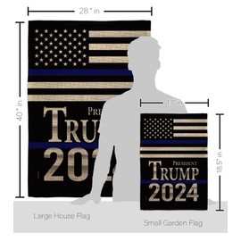 Trump Flag President Thin Blue Line Burlap Garden House Flag-Kit Patriotic Vote Democrat Republican Tea Party United State American Election Banner Small Yard Gift Double-Sided, Made in USA