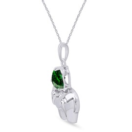 AFFY Elephant Pendant Necklace Heart Shaped Simulated Green Emerald CZ 14K White Gold Over Sterling Silver