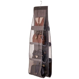 Hanging Handbag Purse Organizer, Breathable Polyester Fiber+PVC Handbag Organizer, 8 Easy Access Clear Vinyl Pockets, Wardrobe Closet Space Saving Organizers System, Washable (Grey)