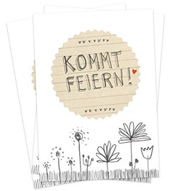 50 Invitation Cards – Come Celebrate! – White Grey Beige with Flower Meadow, Versatile Invitations for Your Wedding, Birthday, Anniversary on Recycled Paper