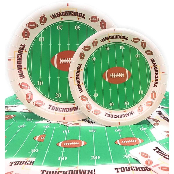Football Theme Touchdown party supplies for 30 Guests, | Includes 30 - 7" Snack/Dessert Plates | 30 - 9 " Dinner Plates | 30 - Napkins, Ideal for Football Games, Birthday Party