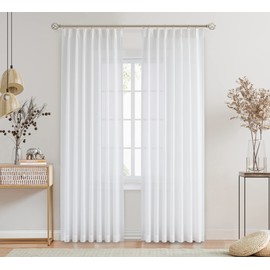 Central Park White Pinch Pleat Sheer Curtain 102 Inches Long Linen Textured Pleated Drape Farmhouse Rustic Window Treatment Sets for Living Room Bedroom, 40" Wx102 L, 2 Panels