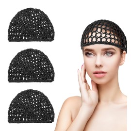 Hairnets for Sleeping In, 4 Pcs Breathable Crochet Hairnets for Women, Elastic Reusable Hair Net for Sleeping, Silk Press, Makeup, Shower Bath, (Black)