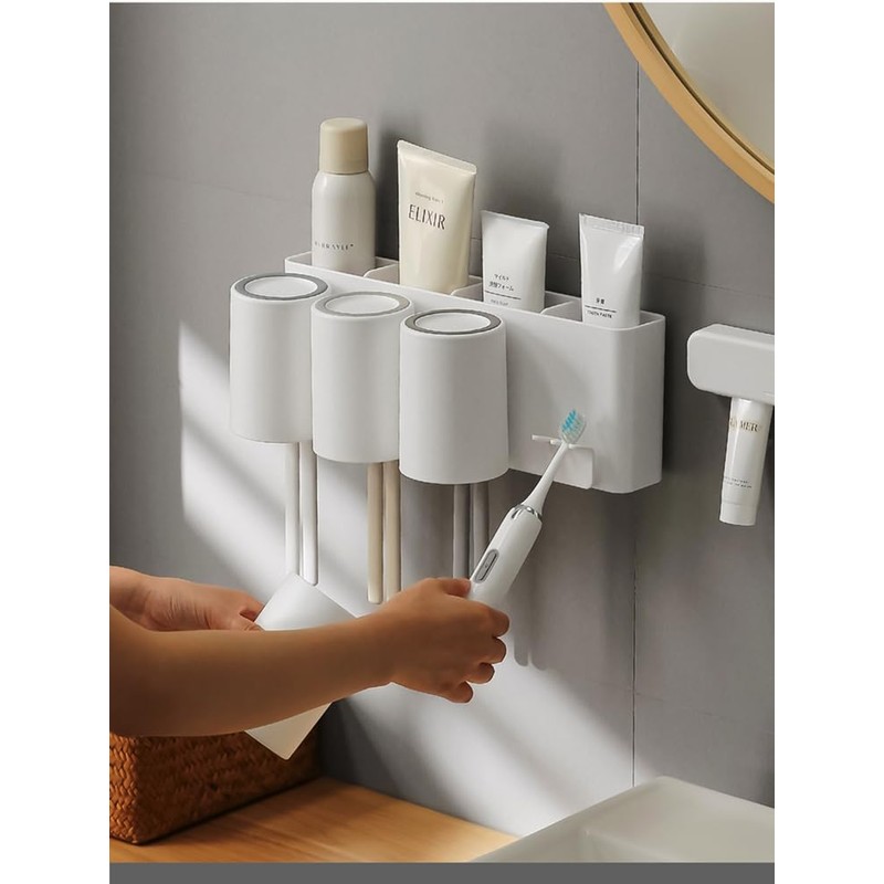 FLAUVEL Wall-Mounted Toothbrush and Toothpaste Holder - Self-Draining Design, Easy