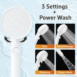 DOILIESE Shower Head with Handheld Spray High Pressure Shower Head with ON/Off Switch, 3-Modes Shower Head with Hose, White