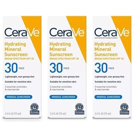 Cerave LOT OF 3X Cerave Hydrating Mineral Sunscreen - SPF 30 FACE 2.5 fl oz 05/25+