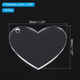 PATIKIL Acrylic Hearts Discs, 10 Pack Plastic Clear Blank Christmas Tree Ornament Keychain Transparent Pendant Hanging Decoration for Custom DIY 50x46x2mm
