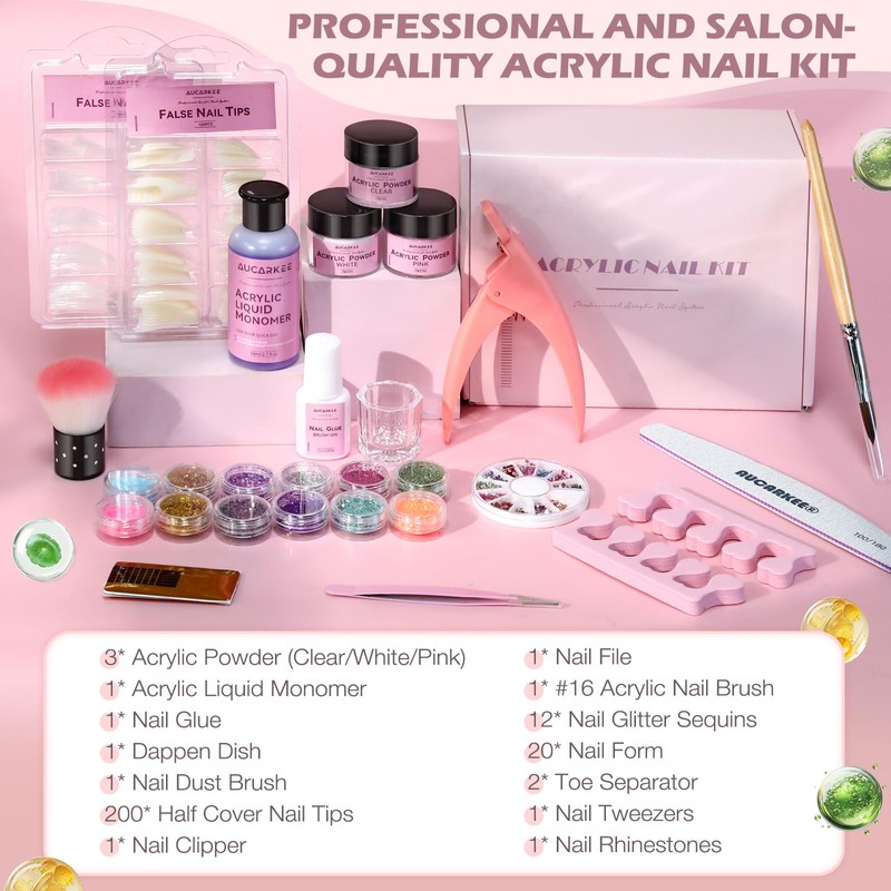 Acrylic Nail Kit For Beginners - 3-Color Powder (Clear/White/Pink)