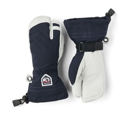 Hestra Army Leather Heli Ski Junior - Waterproof, Insulated Classic 3-Finger Leather Snow Glove for Winter, Skiing, Playing in The Snow for Kids and Youth, Navy, 3