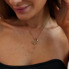 foyjoey 18K Gold Plated Dainty Birth Flower Necklace for Women Minimalist Birth Month Birthstone Necklaces Flower Mothers Day Bridesmaid Jewelry November
