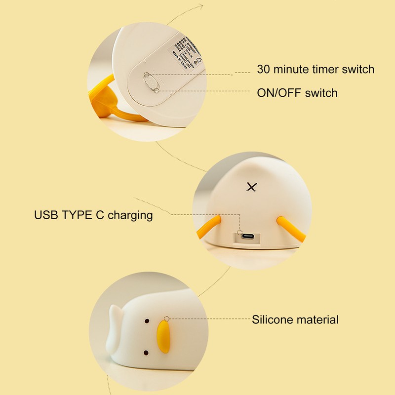 LED Night Light Cute Lying Duck Shape Soft Silicone Soft