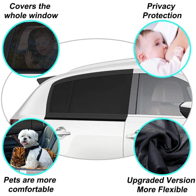 AUTOXBERT 4× Universal Car Side Window Sun Shade Breathable Screen