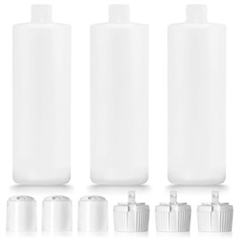 IMPRESA Plastic Bottle with 6 Caps in 2 Styles - BPA Free Latex-Free, Food-Grade, Great for Shampoo, Body Wash, Sauce and More,3 Pack 16oz