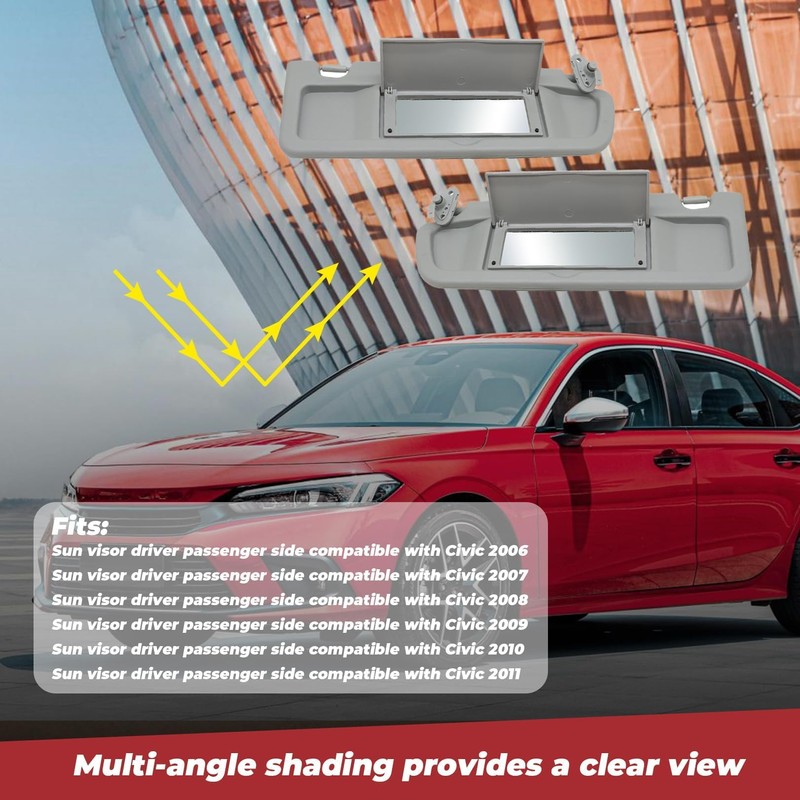 Pair Gray Sun Visor Compatible with Civic 2006-2011 83230-SNA-A01ZA