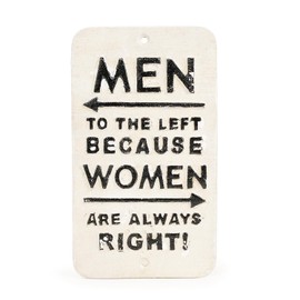 Sungmor Funny Cast Iron Bathroom Sign - MEN to the Left Because WOMEN Are Always Right Wall Plaque - Rustic Humor Sign for Restroom, Bar, Café, or Home Décor