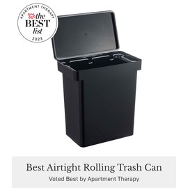 Yamazaki Home 6.5 Gallon Rolling Trash, Dual Compartment Kitchen Odor Free Garbage Can Recycling Bin with Handles | Polypropylene, One Size, Black