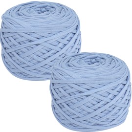 2 PCS 800g T-Shirt Yarn Elastic Fabric Crochet Cloth Yarn for DIY Knitting, 130 Yards Spaghetti Yarn Thick Knitting Yarn for Hand DIY Bag Basket Cushion Crocheting Projects,Home Decor(Sky Blue)