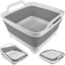 Collapsible Wash Basin for Baby Bottles with Drain Plug, 2.4 Gallons Space-Saving Camping Sink for RV, Collapsible Dish Tub (Gray) - Color: Gray