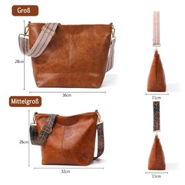 HAIWILL Women's Large Crossbody Bag with Wide Strap, Leather Hobo Bag, Shopper Bag, Retro Shoulder Bag, Handbag for Everyday, Office, School Trips and Shopping, Medium - Beige