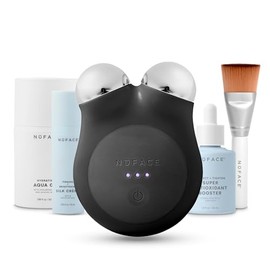 NUFACE | MINI+ Kit de Inicio Midnight Black Microcorriente Facial + Super Antioxidant Booster Serum | Dispositivo Portátil con Aqua Gel y Silk Crème para Tonificación - Hidratante Facial Piel Grasa
