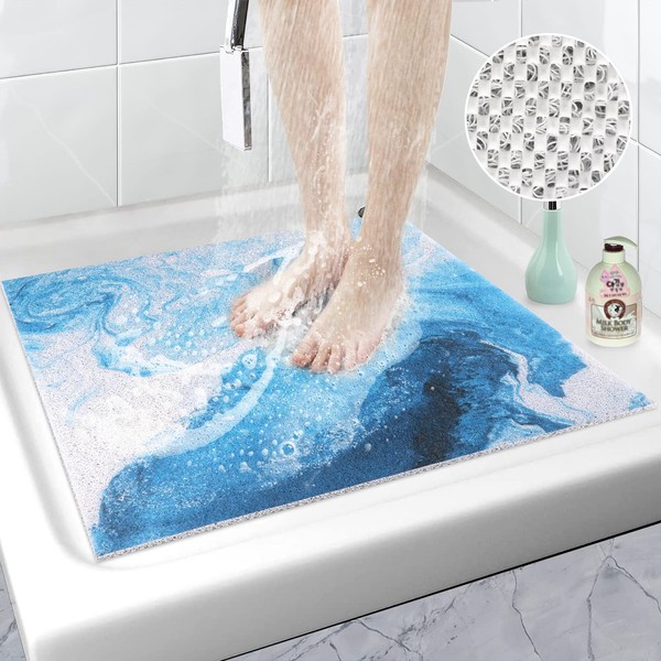 Shower Mat Non-Slip 60x60cm Navy Blue Square Loofah Bath Mat