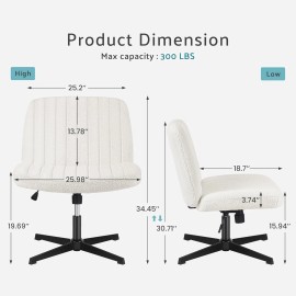 JHK Beige Teddy Fabric Vanity Chair Cross Legged Home Office Armless Swivel Chairs