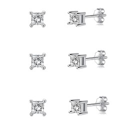 GULICX 3 Pairs 2mm Sliver Stud Earrings Set for Women Men Grils, Hypoallergenic White Gold Plated Square Cubic Zirconia Simulated Diamond Unisex Cartilage Small Tiny Sleeper Silver Studs Earrings