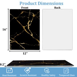 WRINGKIT Set of 2 Tempered Glass Cutting Board, Chopping Boards with Marble Pattern Non-slip Feet, 16''x12'' Glass Countertop Protector for Kitchen Counter, Shatter and Heat Resistant
