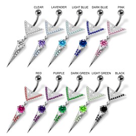 Lavender Cz Stone Triangle Weapon Design Dangling 925 Sterling Silver with Stainless Steel Belly Ring - Belly Button jewelry - Navel jewelry