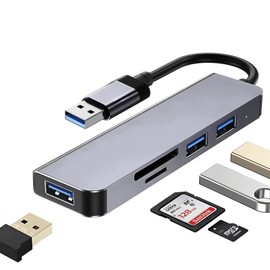 XuanGui USB Hub Card Reader, 5-in-1 USB Multiport Adapter with USB 3.0, 2 USB 2.0, SD/TF Card Reader, 3 Ports USB A Extender for Laptop, Desktop, Mouse, Keyboard, U Disk etc.