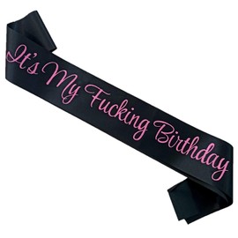 It's My Birthday Sash, Happy Birthday Party Decorations, Birthday Party Sash for Women Black and Pink Sash