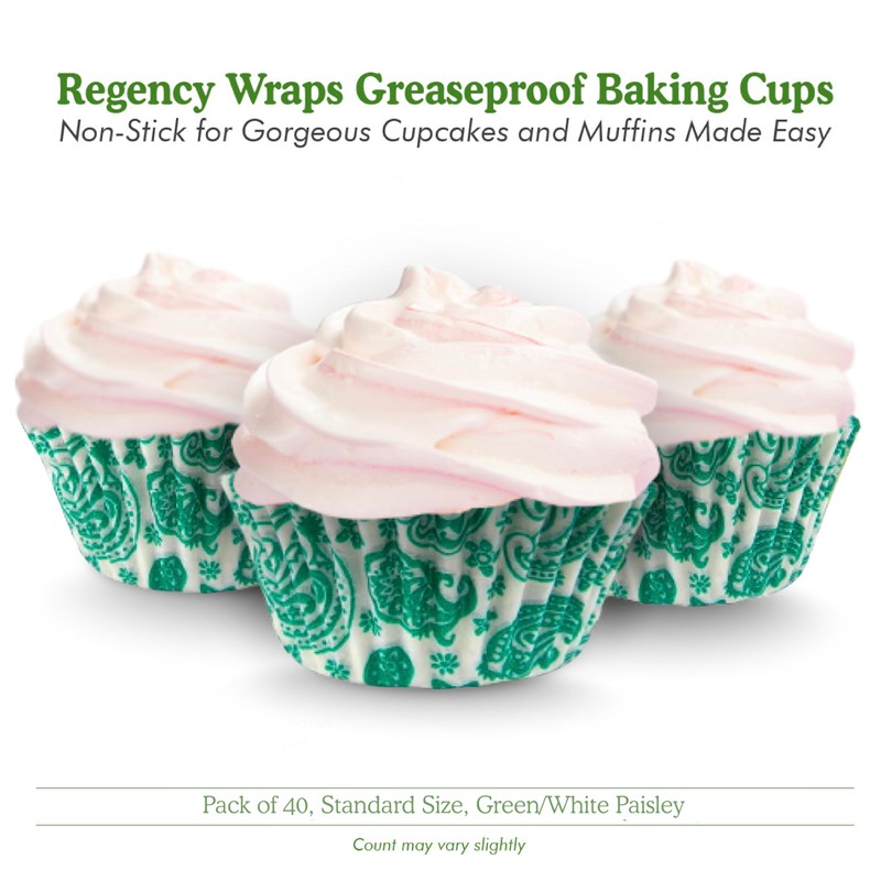 REGENCY RW1116PASG Greaseproof Standard Baking Cups, Green/White