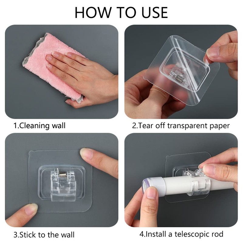 8 Pcs Adhesive Curtain Rod Holder Hooks Self-Adhesive Curtain Rod