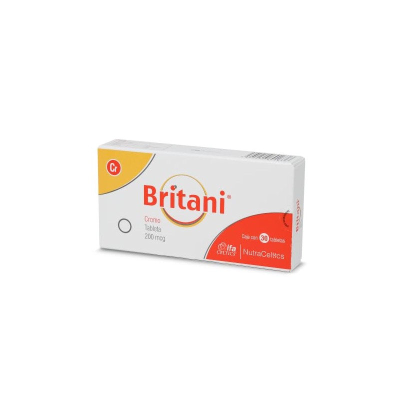 Britani Polinicotinato de cromo 2 mg. Caja con 30 tabletas.