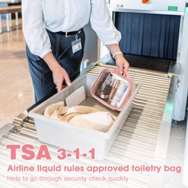 HELZOI TSA Approved Toiletry Bag, 2 Pack Clear Makeup Bags With Handles, Quart Size Toiletry Bags, PVC Cosmetic Bags for Women and Men, Carry on Airport Airline Compliant Bag, Pink