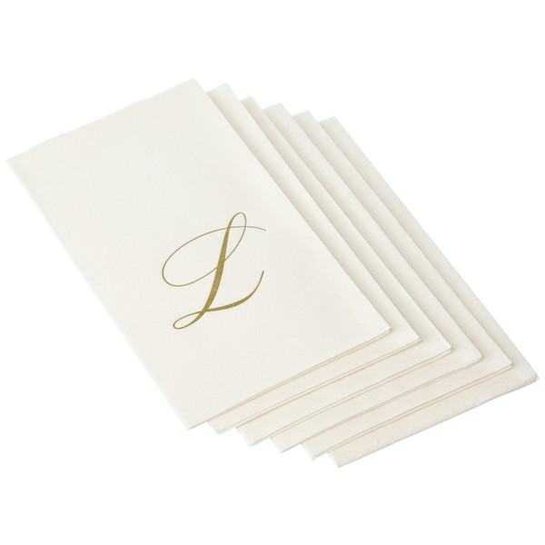 Caspari White Pearl Paper Linen Guest Towels, Monogram Initial Letter, Pack of 24