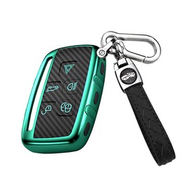 HIBEYO Car Key Case Fits Land Rover Jaguar Key TPU Carbon Fibre Cover for LR4 Range Rover Evoque Sport Vogue Jaguar XE XF XJ Key Case Smart Remote Key Case Green