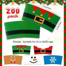 Sliner 200 Pack Christmas Coffee Cup Sleeves Disposable Paper Cup Sleeves Double Layer Covers for 12 16 oz Coffee Cups Home Office Xmas Party Hot Cold Beverage Supplies Xmas Party Decoration (Lovely)