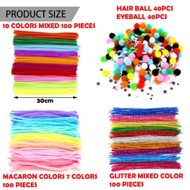 BDSHUNBF BDSHUNBF 460 Pcs Pipe Cleaners Assorted Colours Chenille Stems Flexible Pipecleaners Glitter Pipe Cleaners Multi-Color Chenille Stems for Art Craft DIY Decorations