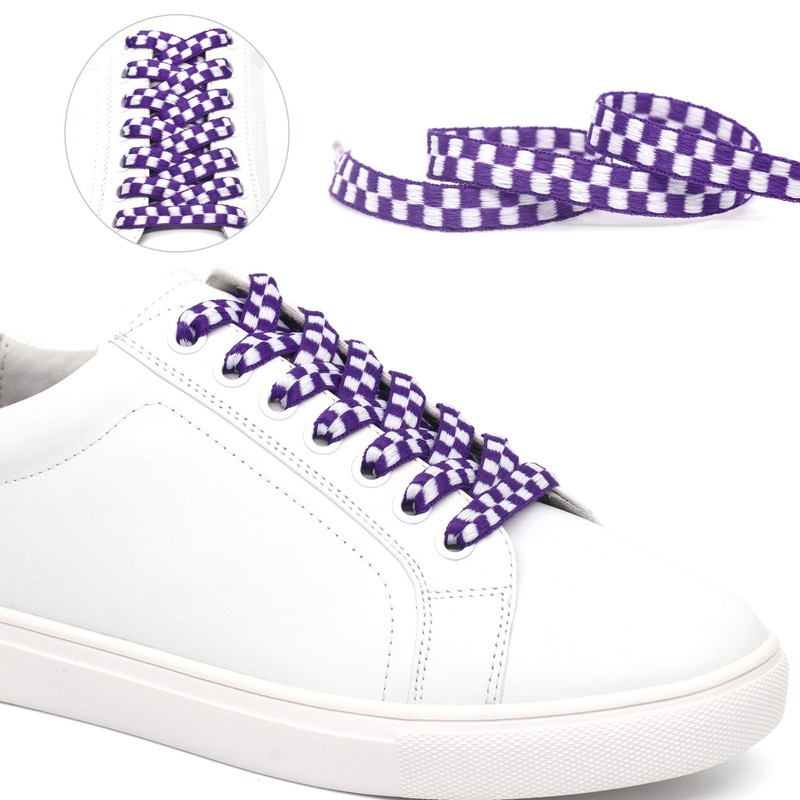 YJRVFINE Flat Checkered Shoe Laces: Wide 5/16" Patterned Shoelaces for