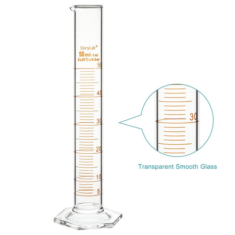 stonylab Graduated Cylinder, 2-Pack B Grade Borosilicate Glass Cylinder with