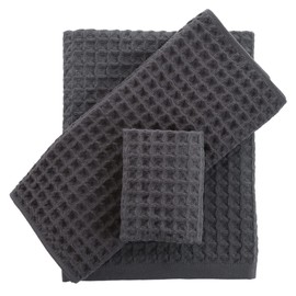 YiLUOMO Grey Waffle Towels Sets 100% Cotton Highly Absorbent Quick Dry Towels for Bathroom (1 Bath Towels, 1 Hand Towels and 1 washcloths)